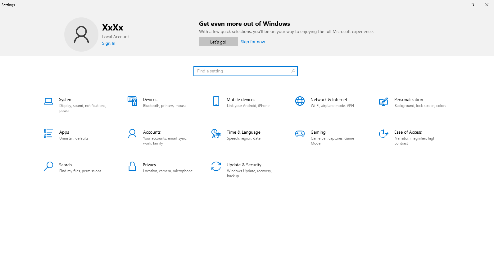 windows settings